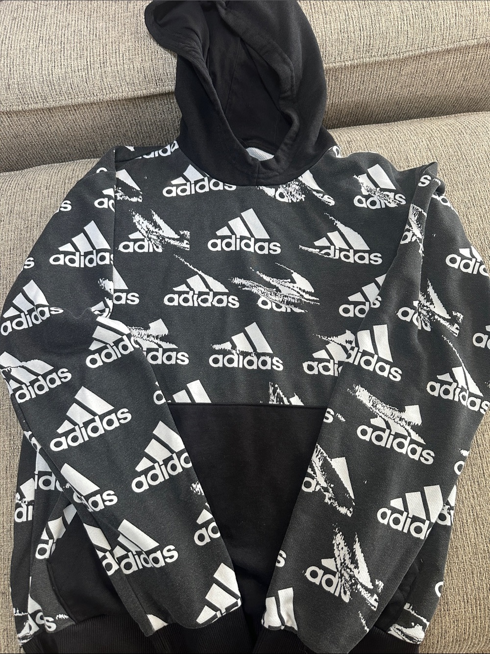 adidas Black Hoodie with White Logo Allover Print